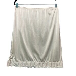 Underscore Vintage Beige Half Slip‎ L Nylon Lace Trim Skirt Liner 90s Pinup